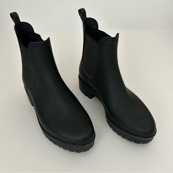 Jeffrey Campbell Black Matte Cloudy Waterproof faux leather Chelsea Rain Boot 6 - Picture 1 of 11